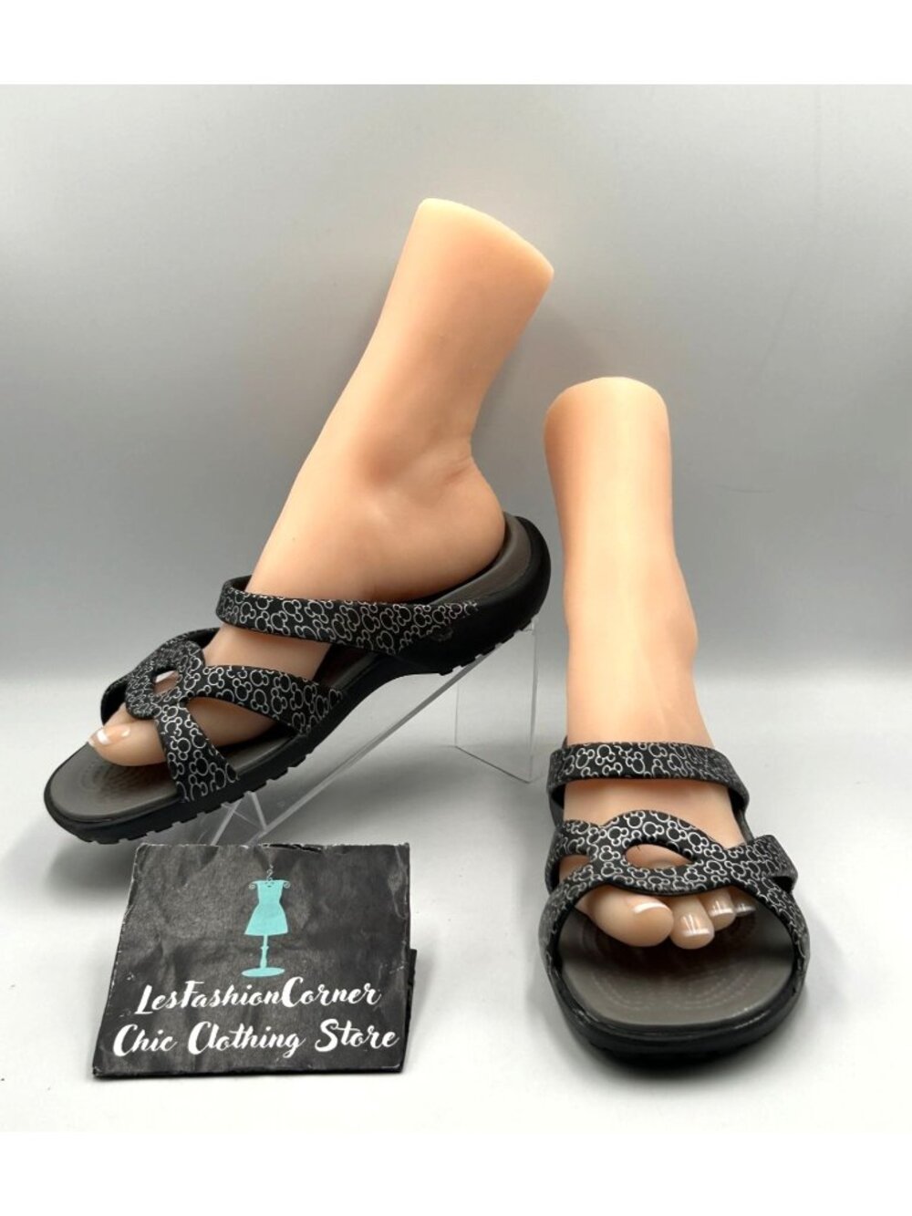 Crocs Women's Black/Silver Meleen Twist Mickey Mouse Disney Sandals Size 9 3499
